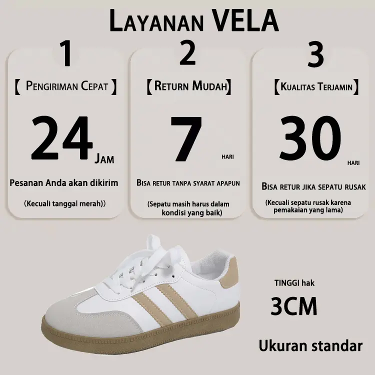 vela Sam-ba Sepatu Sneakers Wanita Sepatu Kerja Wanita Fashion bahan berkualitas tinggi warna hitam Cream-Request penulisan Casual Shoes Kasual Olahraga Cewek 1