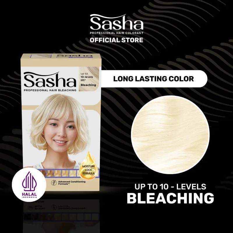 [BLEACHING + SKY BLUE] Sasha Bleaching 20gr + Hair Colorant Sky Blue 25gr | Cat Rambut Sasha Isi 2 pcs 2