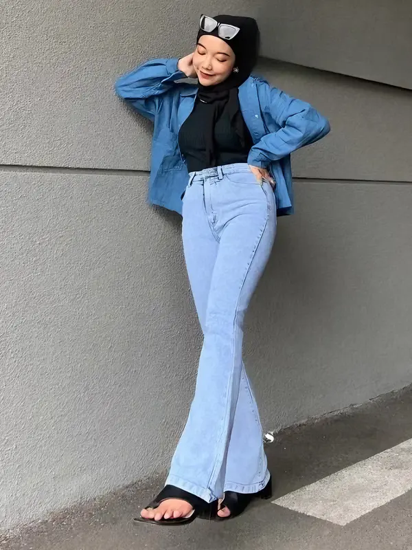 Cutbray Jeans Highwaist Celana Panjang Wanita Dewasa Kekinian Cewek Hitam Trend celana cutbray jeans wanita 0