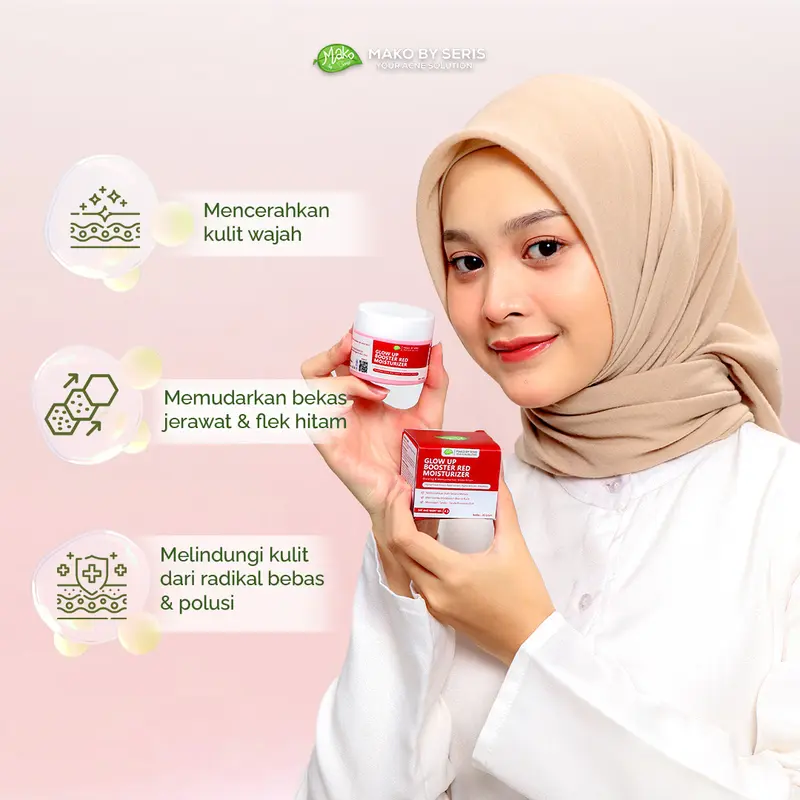 Mako by Seris - Combo 2 Produk Moisturizer Fresh Glowy Day Night Cream Glow Up Booster Acid Facial Pelembab Perawatan Pencerah Kulit Mencerahkan Jerawat Flek Hitam Muka Wanita 1