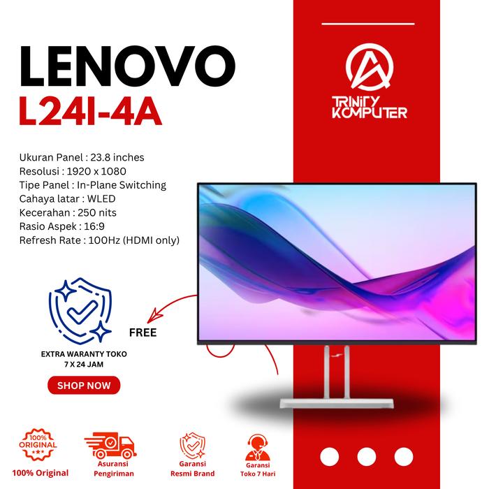 Gambar Lenovo Monitor L24i-4A 24" IPS FHD 100hz HDMI Speakers Garansi Resmi - Bundle Mouse dari GAME NEST Kota Administrasi Jakarta Pusat Tokopedia