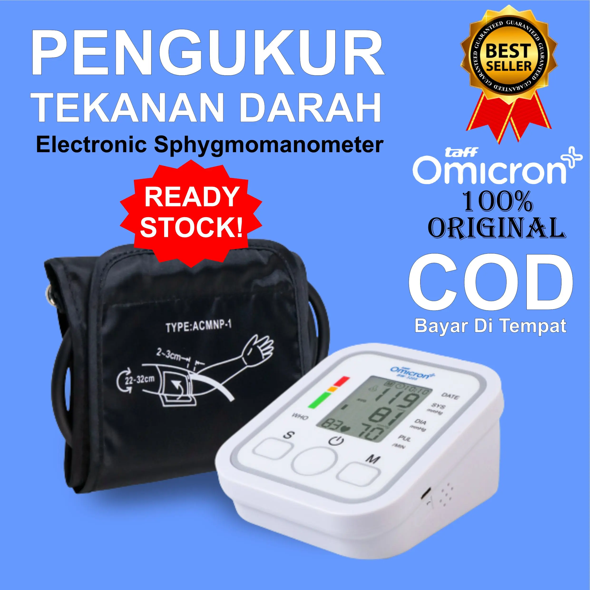 TaffOmicron Tensimeter Digital Pengukur Tekanan Darah Bahasa Indonesia Tendi Elektrik Otomatis alat  tes