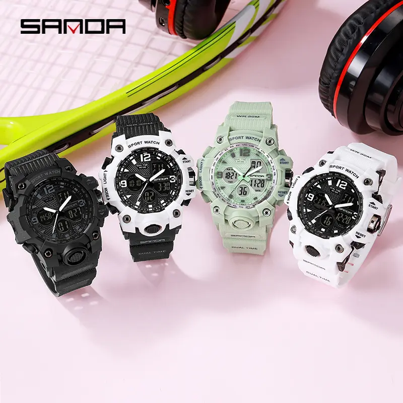 Đồng Hồ Thể Thao Nữ, SANDA, Phong Cách 942 Cổ Điển, Màn Hình Kép, Đồng Hồ Đeo Tay Tương Tự Và Kỹ Thuật Số, Không Thấm Nước, Đồng Hồ