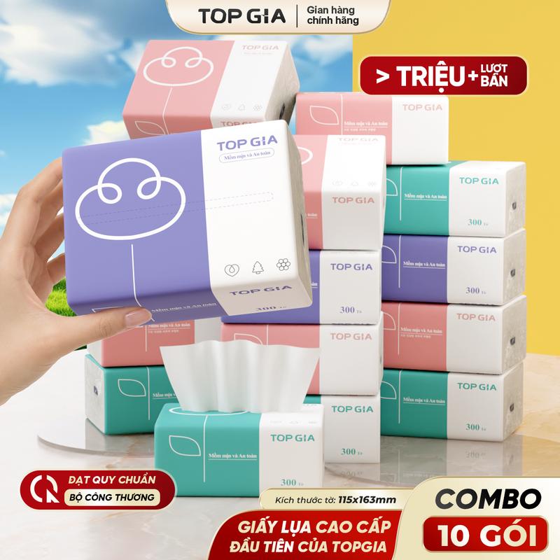 [XẢ LỖ 20 GÓI] THÙNG 20 Gói Giấy Ăn 3 Màu TOPGIA Chính Hãng - Giấy LỤA Để Bàn 4 Lớp / 300 Tờ - Đạt Chuẩn Bộ Công Thương VTG38 #topgia #giayantopgia #giayan #giayancaocap