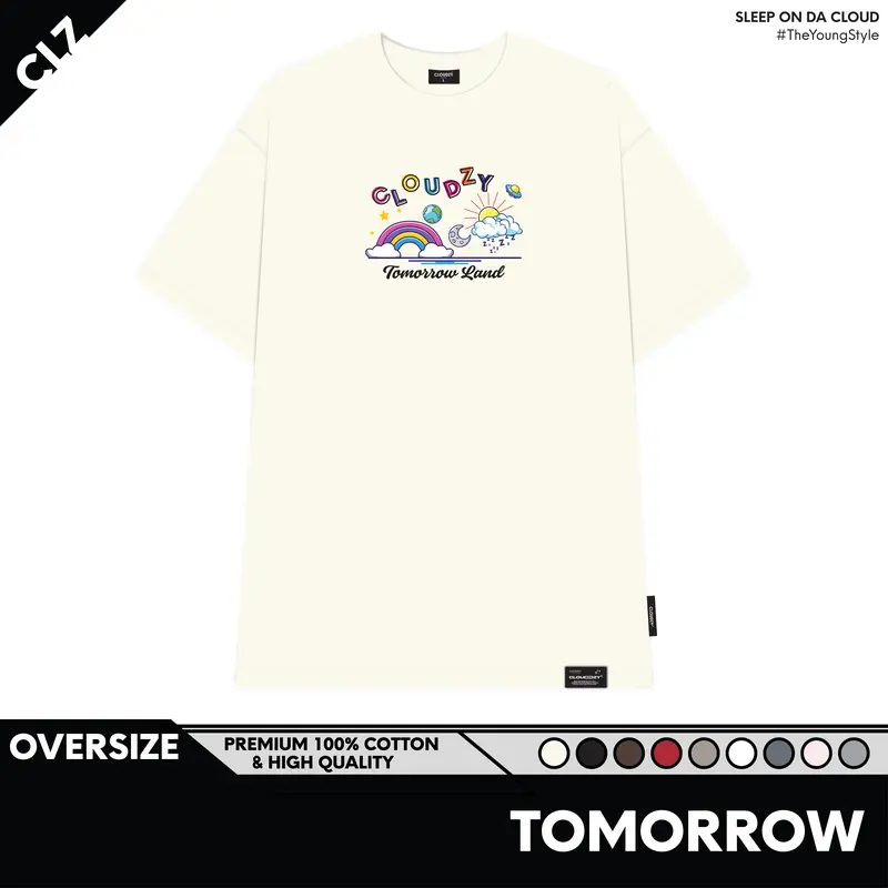 Áo thun nữ nam unisex tay lỡ phông localbrand CLOUDZY form rộng teen cổ tròn trắng oversize TOMORROW 0