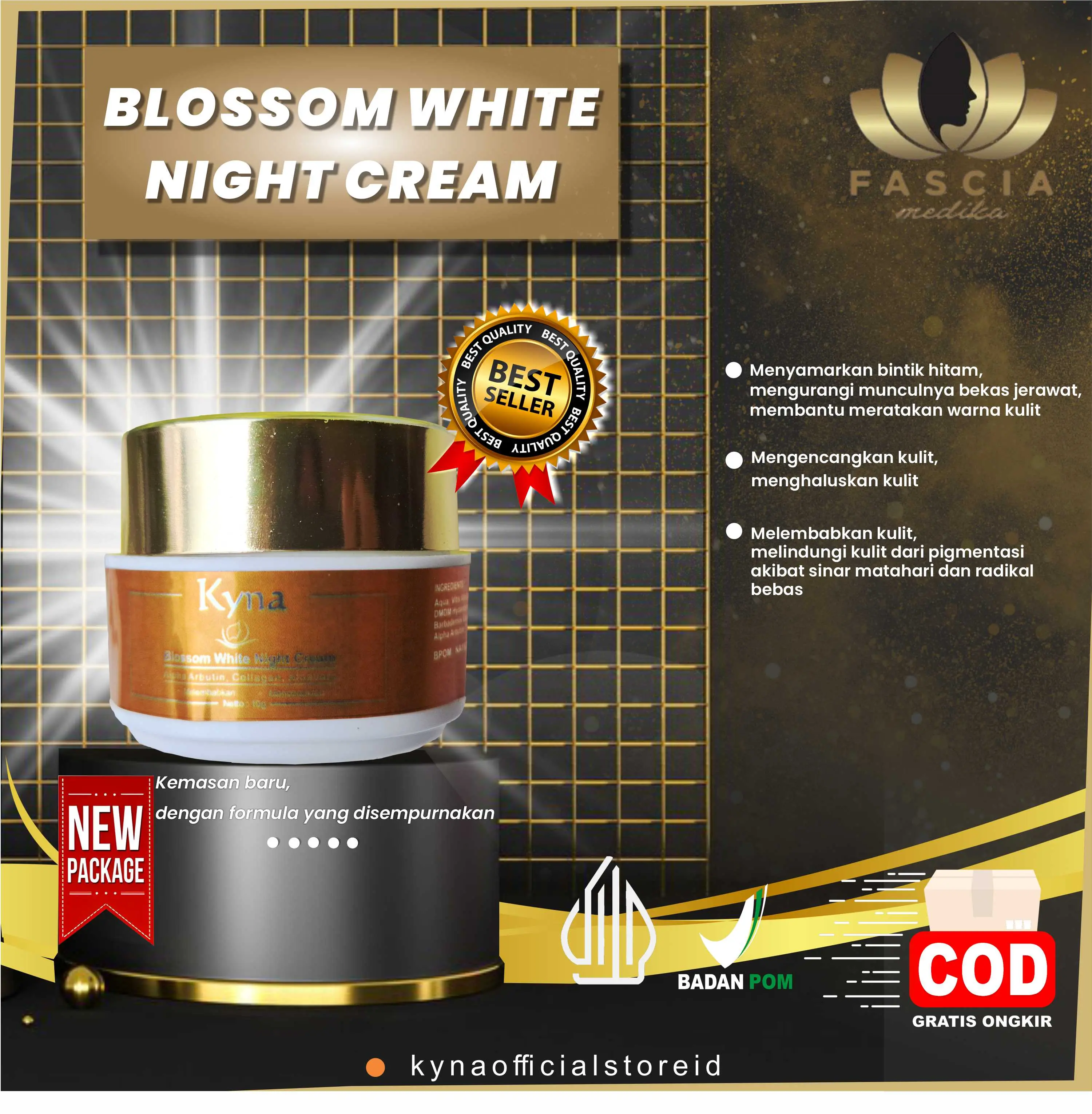 Blossom White Night Cream Arbutin Kusam Mengencangkan Wajah