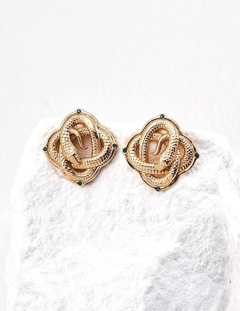 Product Introduction of Ethereal Essence Year of the Serpent Limited Edition | S925 Sterling Silver Plated with Vintage Gold Serpent Green Zirconia Earrings promise  ring 2