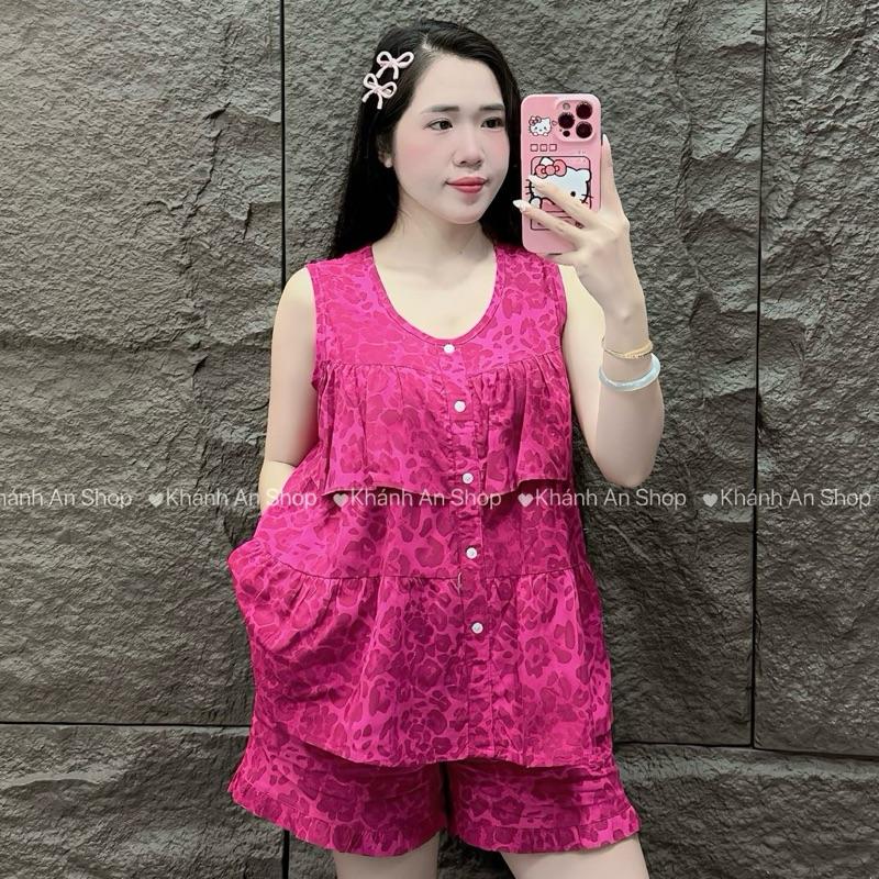 KA124- Đồ Bộ Tole Lanh Nữ  Mặc Nhà Áo Sát Cánh Tầng Quần Đùi Size 40-80kg Hoạ Tiết Hoa Hình