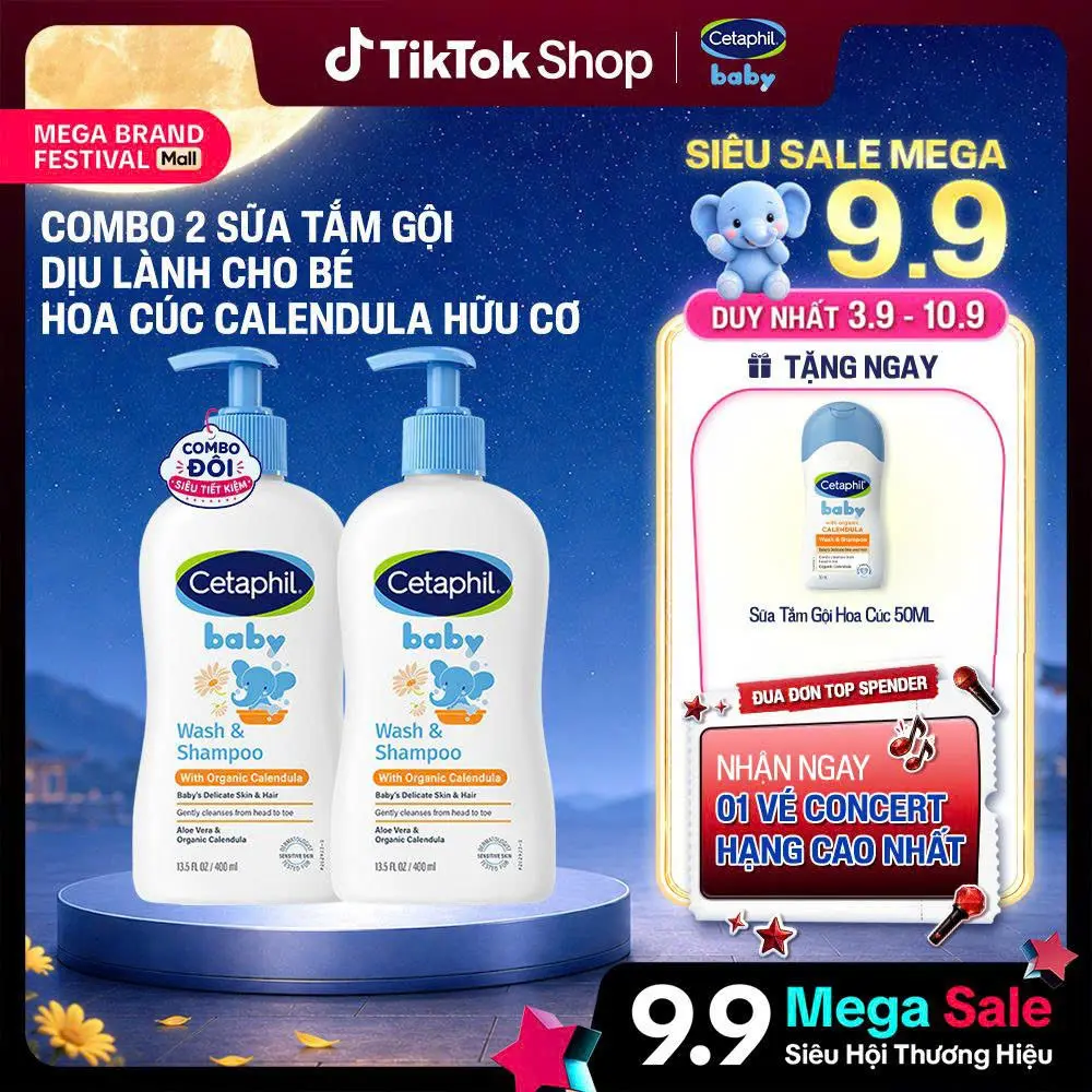 Sữa tắm gội dịu lành cho bé Cetaphil Baby Wash & Shampoo với Hoa cúc Calendula hữu cơ