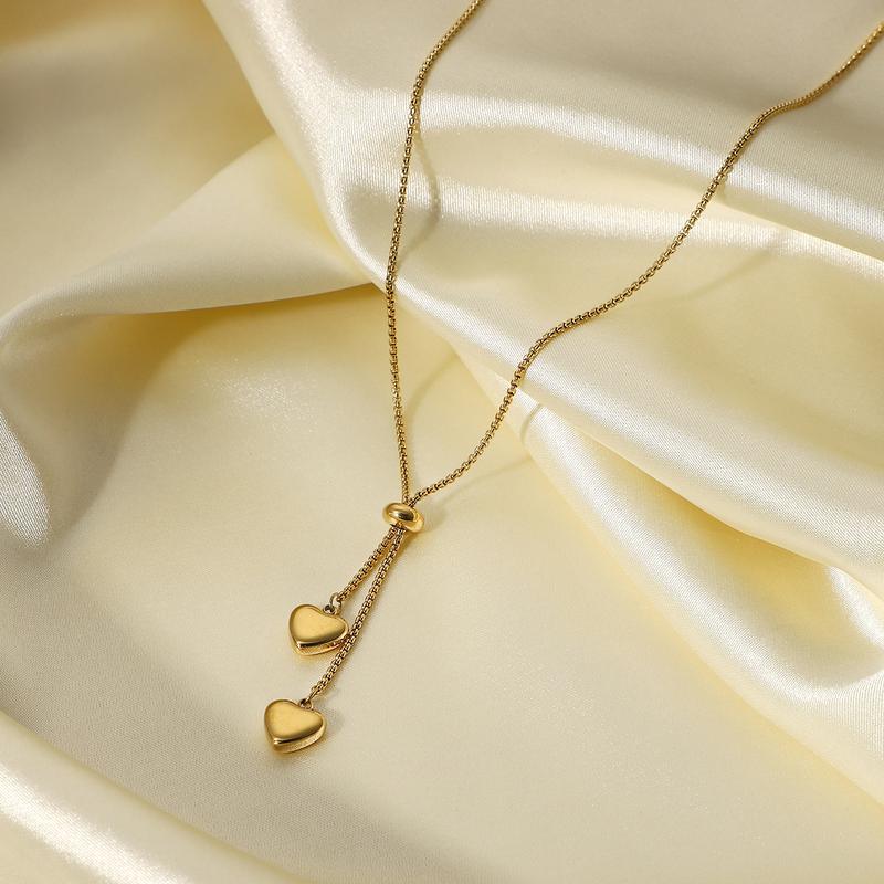 Product Introduction of European and American Ins Titanium Steel Necklace Y-Shaped Chain Two Love Pendant Necklace Women's Fashion Necklace 2