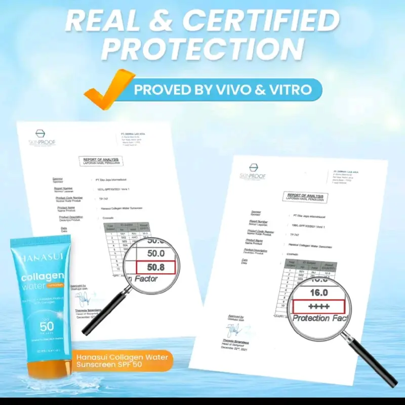 Hanasui Collagen water sunscreen - SPF 30 - SPF 50 - Ringan dan menenangkan Kulit No Whitecast Wajah Tidak Kusam Berminyak 6