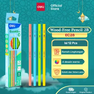 Deli Wood-Free Pencil 2B EC28 - Pensil Isi 12, Bahan Daur Ulang, Ramah Lingkungan, Ideal untuk Sekolah & Kegiatan Sehari-hari, Stationery Berkualitas