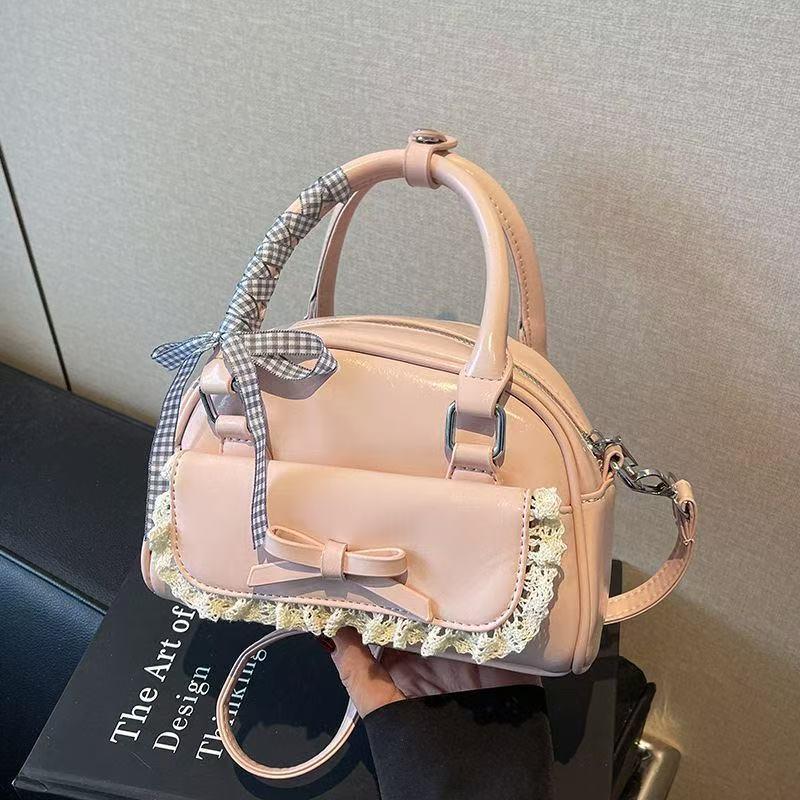 Túi gối xách nơ ren tiểu thư da Pu mềm đeo chéo đeo vai xách tay họa tiêt cao cáp sành điệu