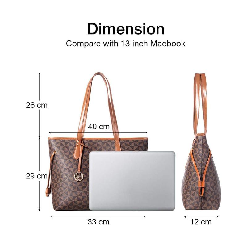 Tote Bag for Women Stylish Handbag Faux Leather Shoulder Bag for Work School Dating, Brown 2