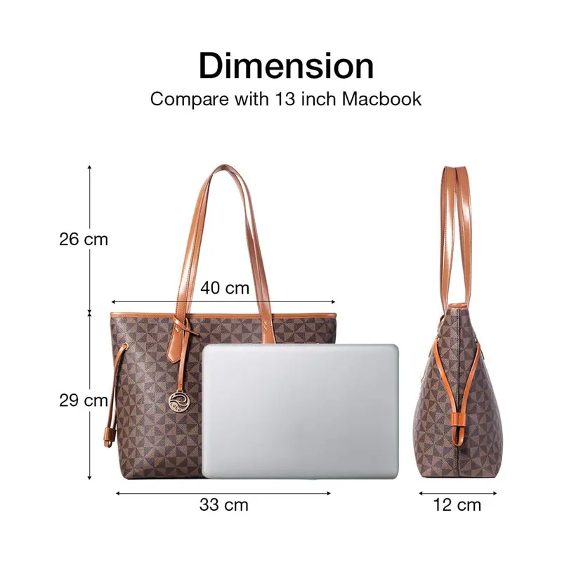 Tote Bag for Women Stylish Handbag Faux Leather Shoulder Bag for Work School Dating, Brown 2