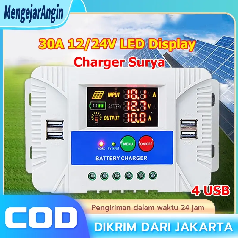 PWM untuk baterai lithium Controller Panel Surya 12V 24V 30A Solar charger controler