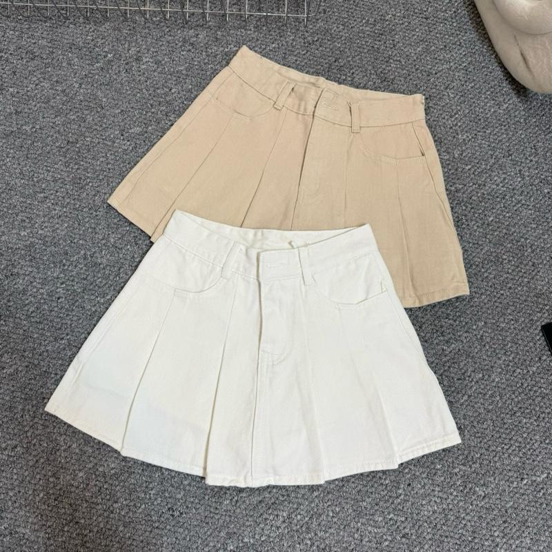 D5 Chân Váy Jean Nữ Xếp Ly Dáng Xoè Nhiều Màu, Lưng Cao , Dài 33Cm chanvay