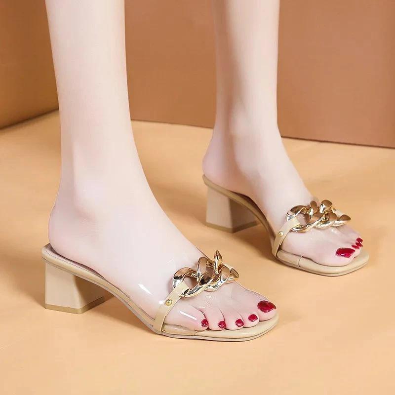 Sandal Heels Wanita Chunky Mika Rantai YC02 NEW 4