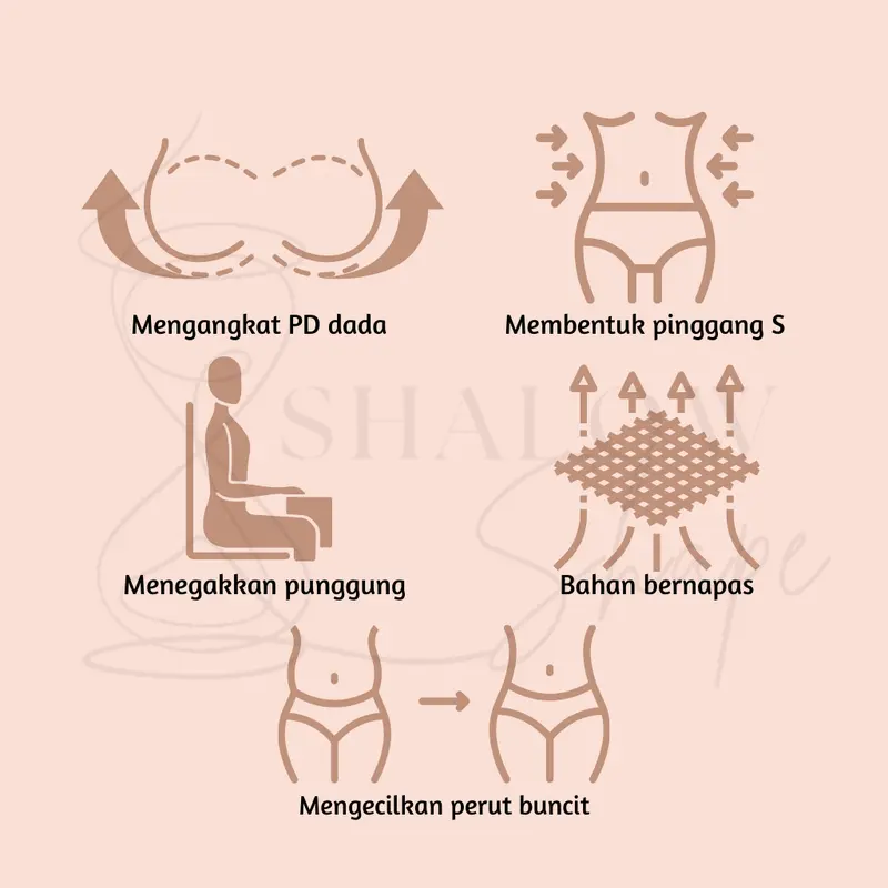 SHALOW M-5XL Kate Atasan Korset Pelangsing Perut Buncit Korset Melahirkan Korset Seamless Korset Slimming Suit Korset Penopang Tubuh Korset Longtorso 6 Pengait 4 Tulang Stagen 6