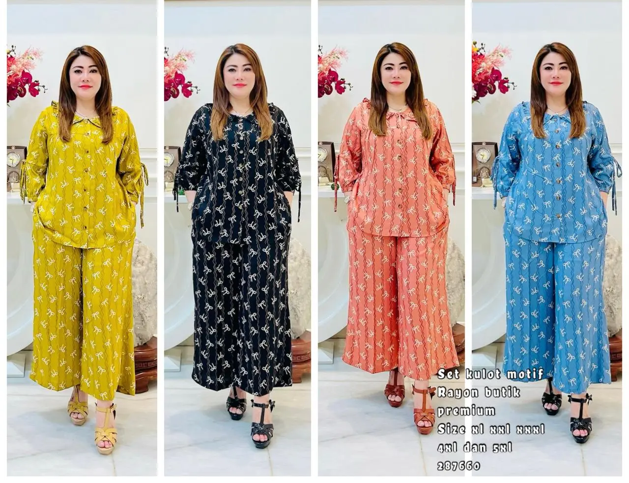 PICKCLOTH - 287660 stelan wanita rayon twill premium tebal / one set terbaru jumbo / setelan celana panjang kekinian murah