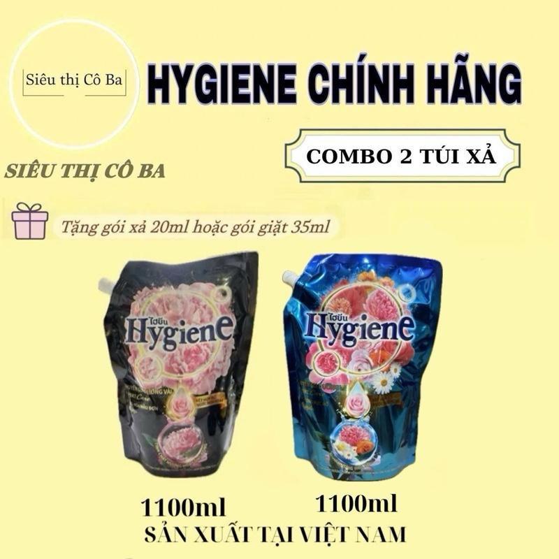  Combo 2 Túi Nước Xả Vải Hygiene Đen  1100ML + Xanh Aqua  1100ML  Kèm Gói Giặt 35ML Hoặc Gói Xả 20ML - Làm Sạch Kem 