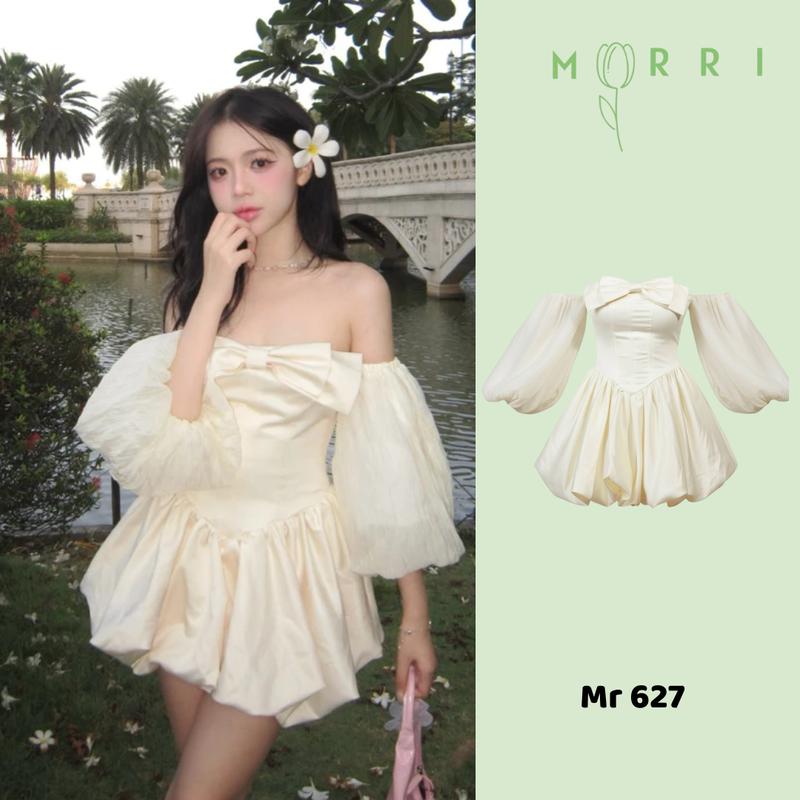 Váy Tiểu Thư Dễ Thương Nữ Dáng Cup Vòng 1 MR627 Váy Chân Bí Bồng Phối Tay Áo Phồng