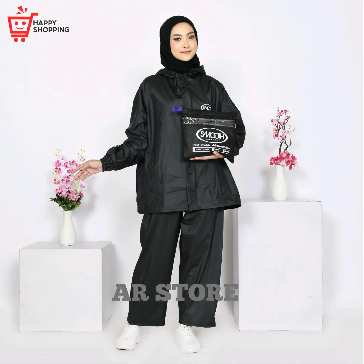 jas hujan,raincoat pria wanita setelan anti rembes by SMOOTH original hitam