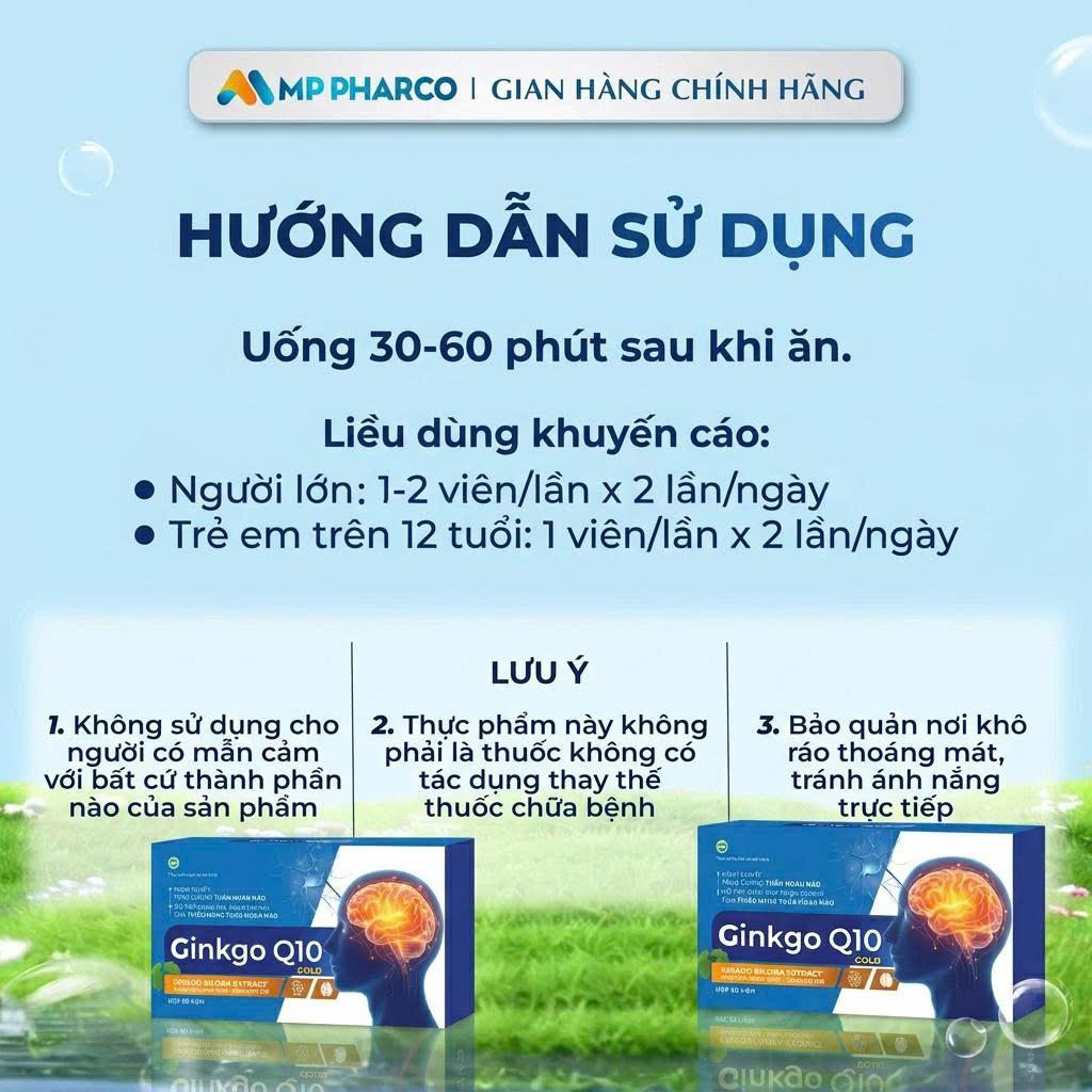 MP17b Combo 2 hộp- Viên Bổ Não TPBVSK GINKGO Q10 GOLD Hỗ Trợ Hoạt Huyết Tăng Cường Tuần Hoàn Máu Não Cho Người Bị Thiếu Máu Lên Não Hoa Mắt Chóng Mặt Đau Đầu Mất Ngủ Giảm Trí Nhớ, Hộp 60 viên