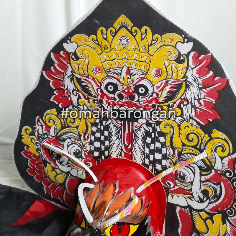 Barongan Anak Kecil Spons Ukuran Jumbo Dan Tanggung Motif Bali Leak Merah Warna Merah Kuning 3