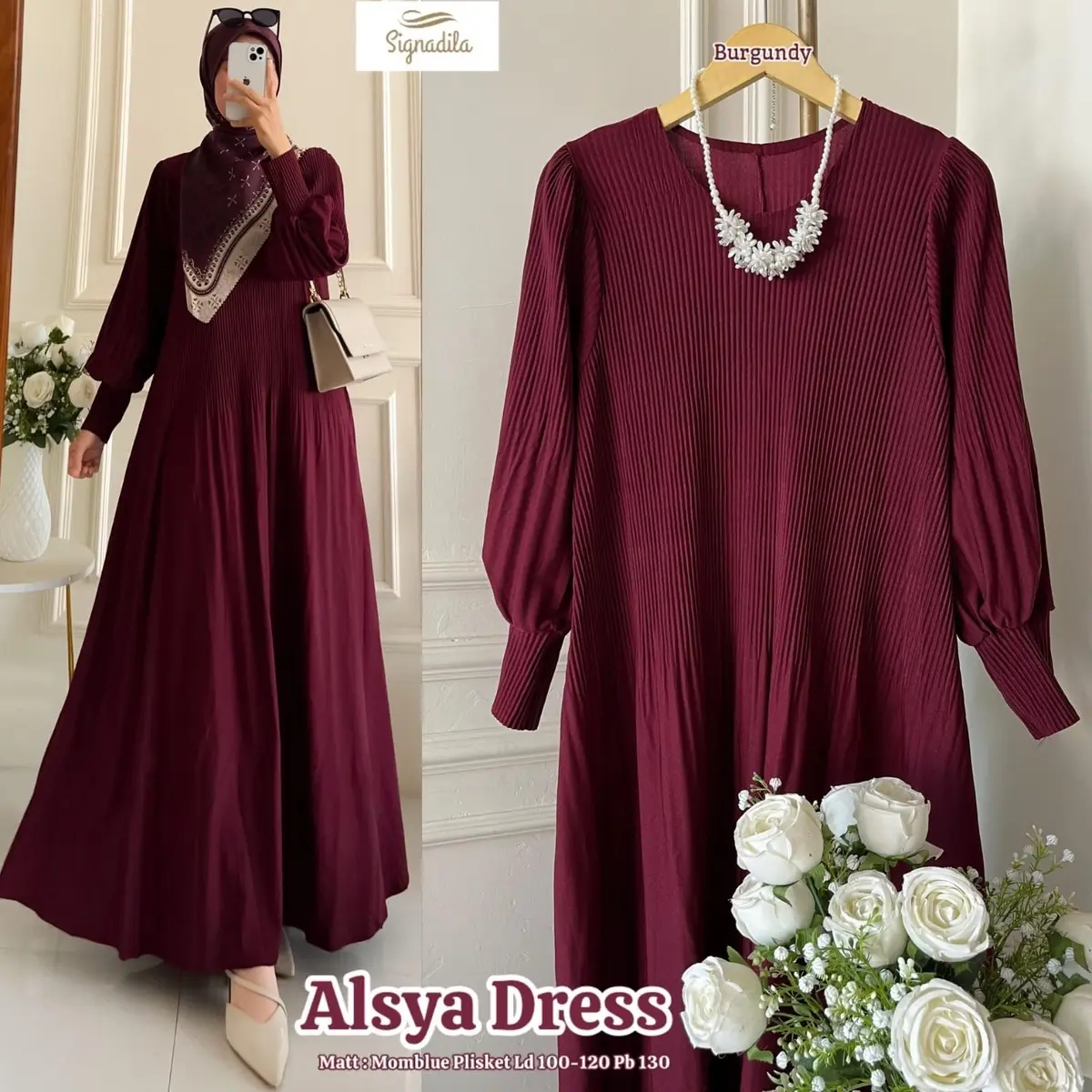 GAMIS DRESS ABAYA FASHION MUSLIMAH BAHAN MOMBLUE PLISKET LD 110-120 - ALSYA DRESS