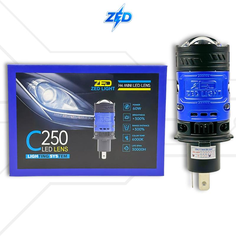 Đèn Pha Bi Cầu Mini C250 ZED LIGHT - 60W Siêu Sáng,Pha Màn Chập Kết Hợp Trợ Pha Laser Tâm Vàng Chiếu Xa Trên 150m Lắp Xe Máy Oto