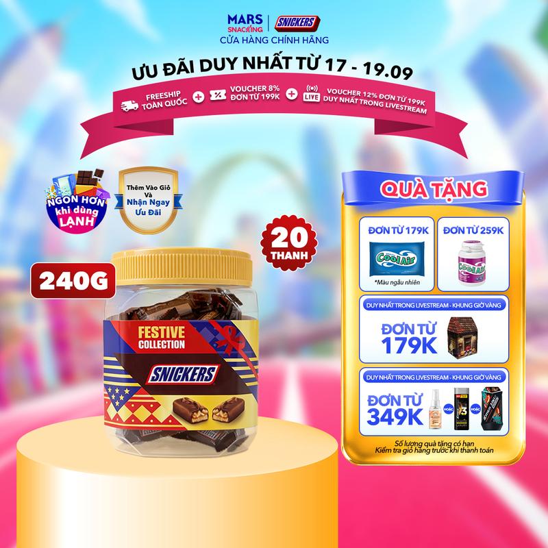 Hũ kẹo sô cô la nhân đậu phộng Snickers jar 240g