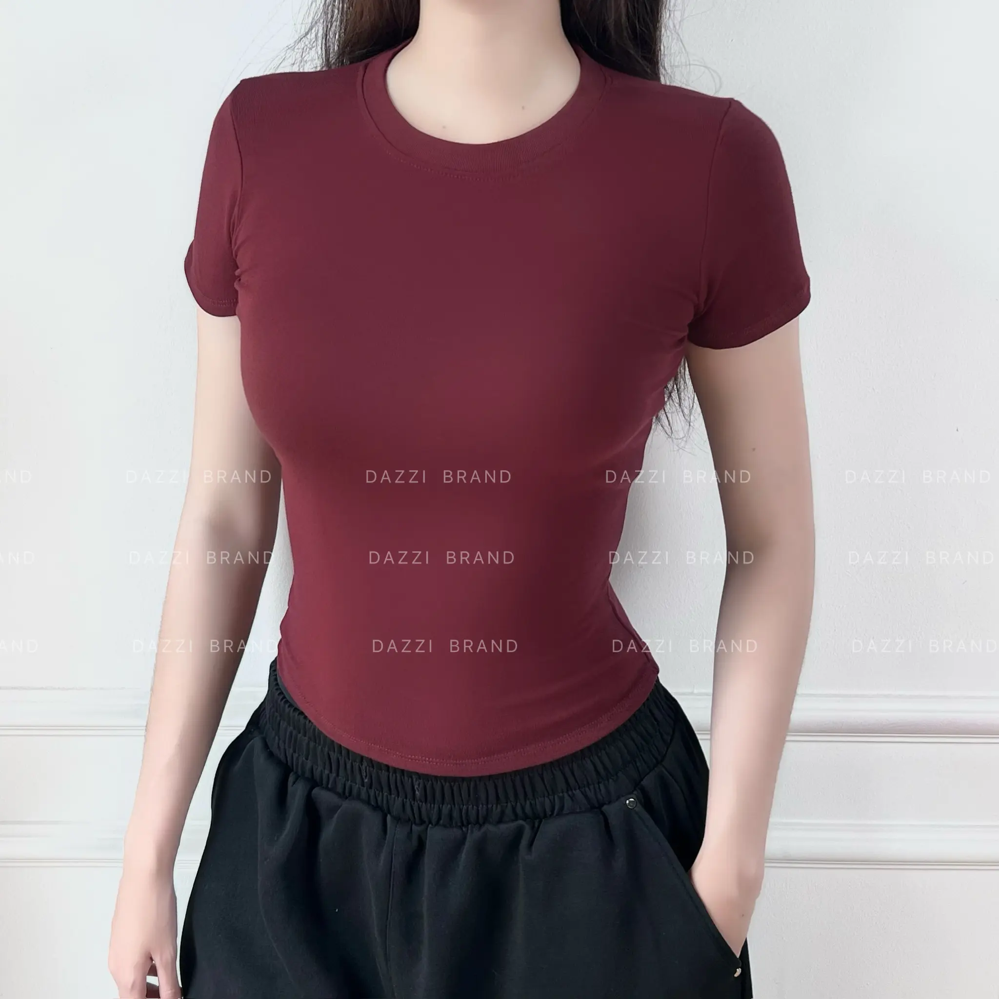 Áo thun trơn nữ cổ tròn vải cotton mịn DAZZI form ôm babytee Women A016 | BigBuy360 - bigbuy360.vn