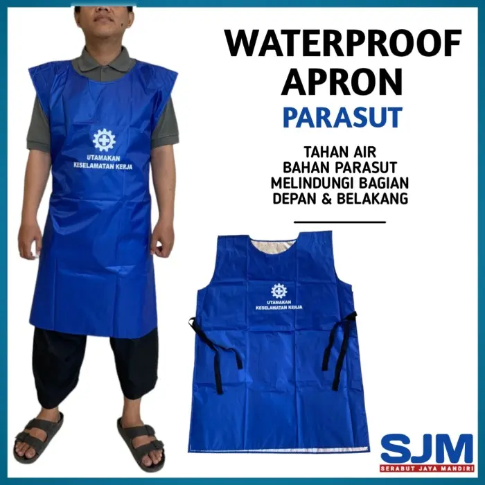 [COD] Apron Parasut Industri Logo K3 / Celemek Anti Air Biru Lokal