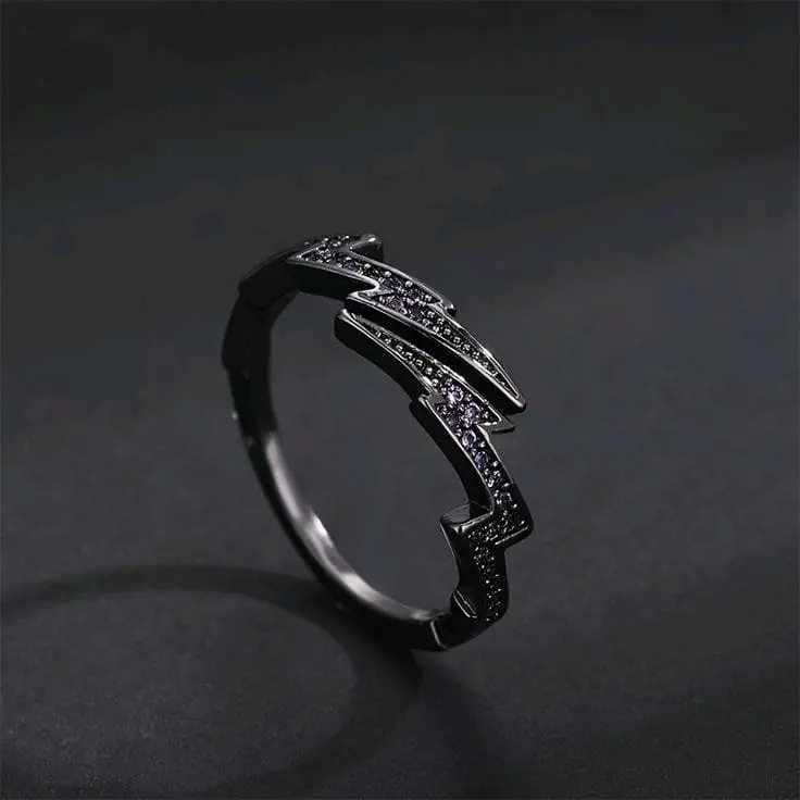 Cincin Elegan Desain Thunderbolt Black and White (Adjustable) Hadiah 7
