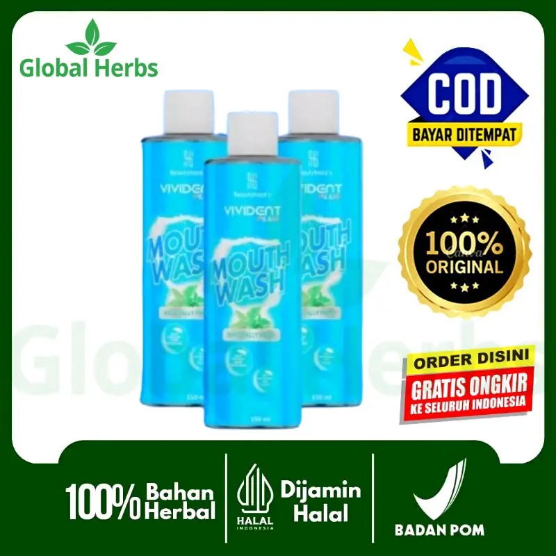 Paket Hemat 3 Botol Vivident Plus Mouth Wash - Solusi Nafas Segar & Kesehatan Mulut - Bau, Membersihkan Gusi Karang