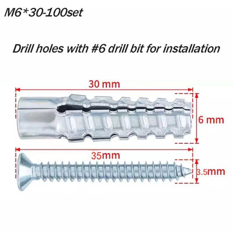 50set M6x30/ M8x32 Angkur Baut Tembok Sekrup Wall Anchor Tembok Sekrup Dinding Tembok Angkur Baut ekspansi besi, sekrup ekspansi logam, paku dinding semen