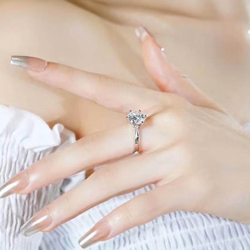 AnuJewelry R40 Moissanite Sáu Chấu, 100% Legit, Bạc Sterling 925 Ý, Cắt Tròn, Màu D, 0.5 / 1 / 3CT Đá, Nhẫn Đính Hôn Solitaire, Dành Cho Phụ Nữ, Trang Sức Eman, [Thanh Toán Khi Nhận Hàng] 5