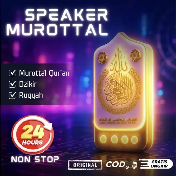 LAMPU TIDUR 24 JAM SPEAKER MUROTTAL 4 TOMBOL AYAT AL-QURAN SURAH ZIKIR RUQYAH COLOK LISTRIK