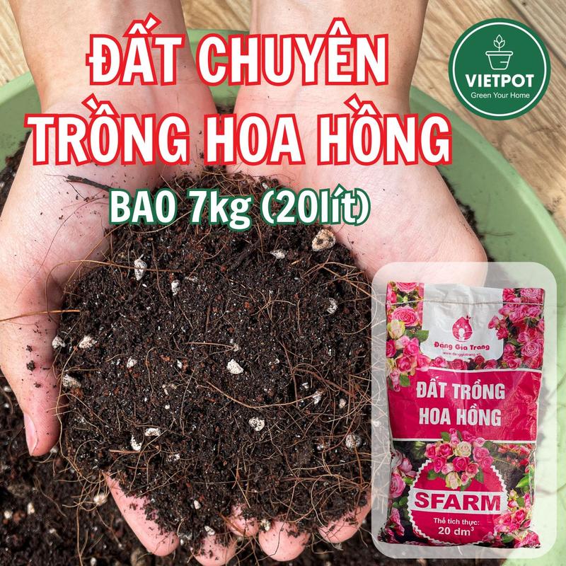  Đất trồng hoa hồng VIETPOT Sfarm bao 7kg 20lít nguyên liệu hữu cơ đủ dinh dưỡng cho cây hoa hồng 