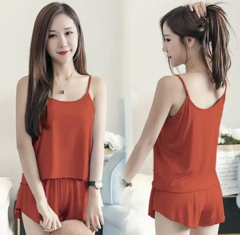 Product Introduction of Women Camisole + Short Pants Loungewear Pyjamas Comfy Milk Silk 3