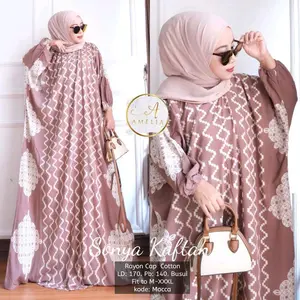 Kaftan Mewah Gamis Muslimah Jumbo Modern Motif Sonya Resleting Depan