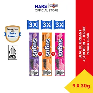 SUGUS Stick Blackcurrant 30g X3 + SUGUS Stick Strawberry 30g X3 + SUGUS Stick Orange 30g X3 - Permen Lunak - Sweet Candy