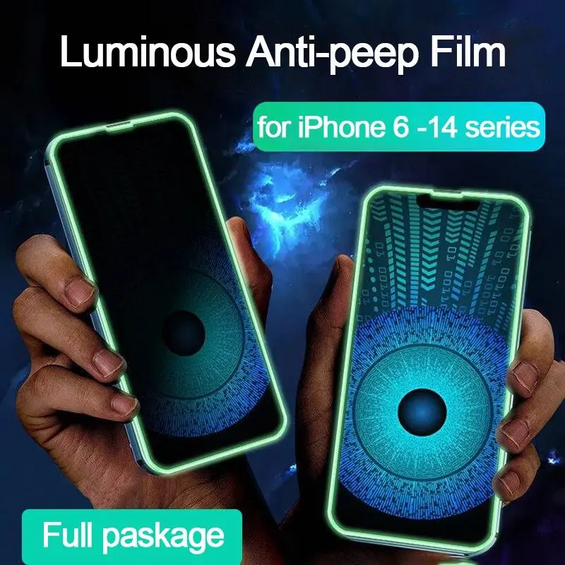 Anti Peeping Protection 15 15Promax 14 13 12pro max Full Glue Tempered Glass Luminous Privacy Protective Film for iPhone 7 8 SE2 Xs Max Screen Protector Accessories Cover Handheld Casing Smartphone Cellphone