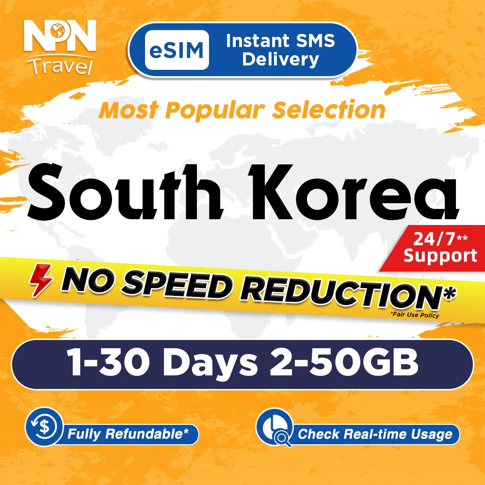 NPN Travel Voucher for South Korea embedded SIM 1-30Days 2-50GB Data (Physical Voucher)
