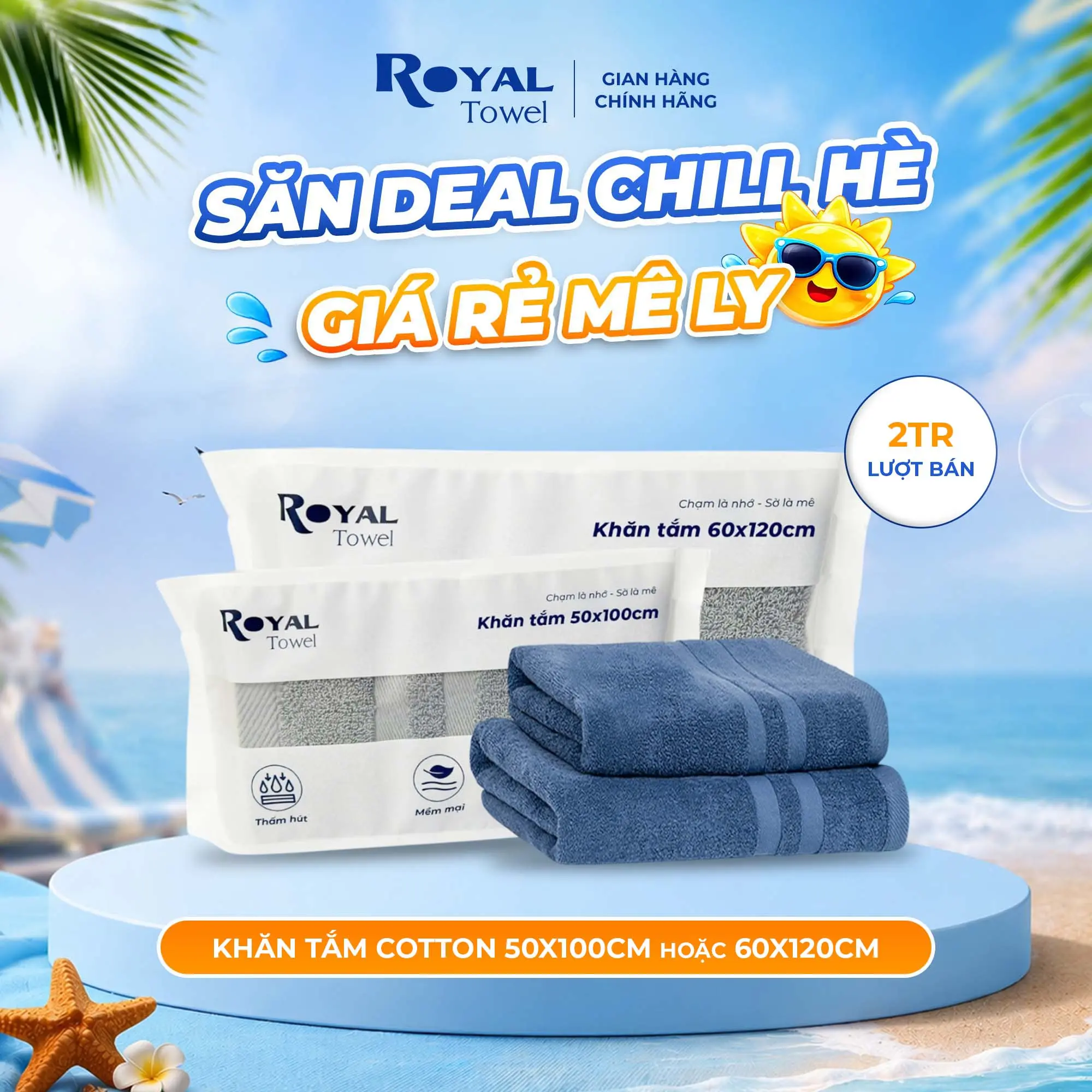 Khăn Tắm Royal Towel 50x100cm Hoặc 60x120cm Sợi Cotton Mềm Mịn, Thấm Hút Tốt, Không Xổ Lông, Không Phai Màu
