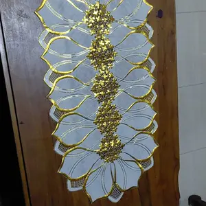 JieLiDa Taplak Meja Tamu Model Flower Cantik Premium Gold & Silver Ukuran 40x84 cm Motif Bunga