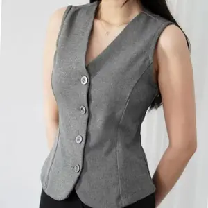 Madie Vest Wanita Outer Korean Kekinian Rompi Luaran Wanita Terbaru Aesthetic Atasan Tanpa Lengan kemeja Panjang Hitam Basic Top