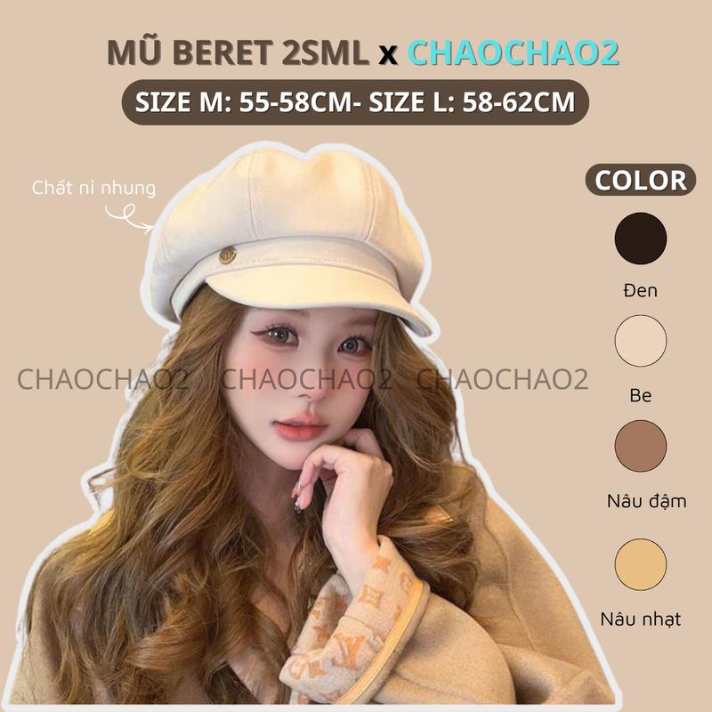  2SML Mũ Nồi Nón Beret Phong Cách Thời Trang Hàn Quốc Cho Nữ Cao Cấp Hat Cap Có Big Size 