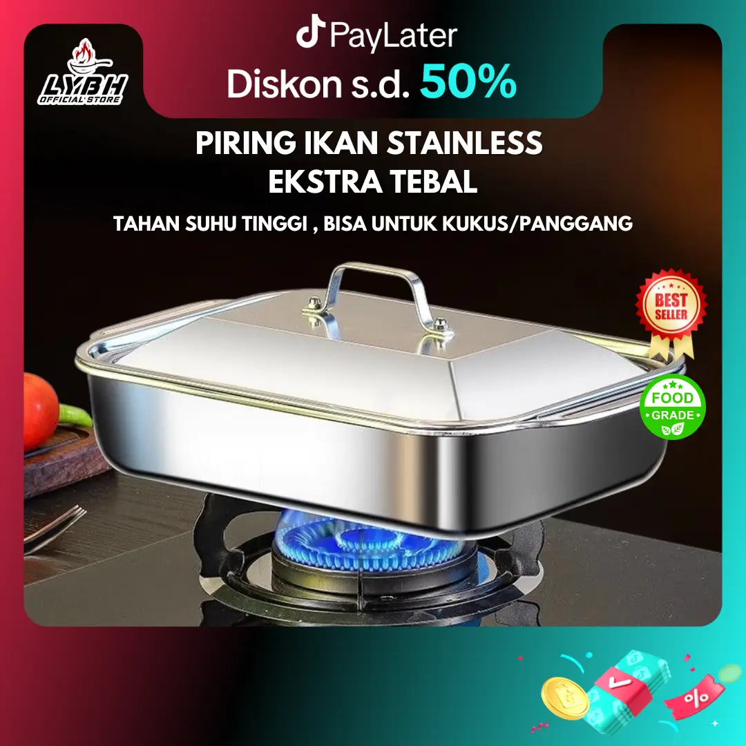 “COD”(piring ikan)Nampan panggang ikan stainless steel untuk digunakan di rumah, Nampan ramah lingkungan, desain pembagi prasmanan, nampan ikan bakar, mudah menyajikan berbagai makanan, ringan dan tahan lama,/piring ikan